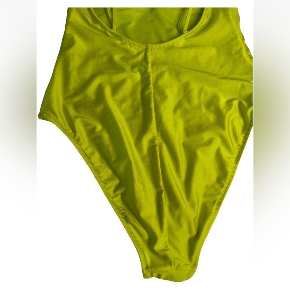 Square Neck High Leg Cheeky A Piece Swimsuit Shade & Shore Lime Green Shine M - Picture 9 of 11